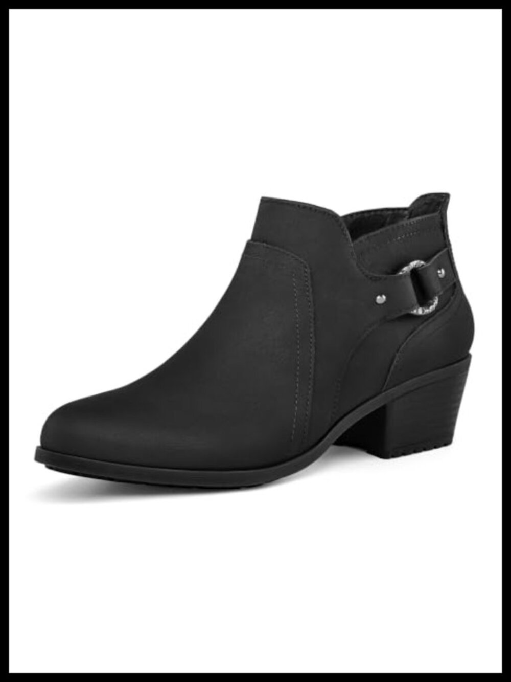Women's Ankle Boots Chunky Low Stacked Block Heel Side Zipper Booties